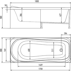 Акриловая ванна Alex Baitler Saima 180х80 с каркасом и фронтальной панелью (SAIMA 180*80, KS18, PF1858H)