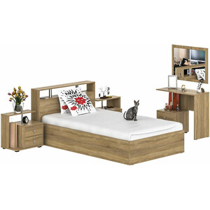 Комплект мебели СВК Камелия спальня № 6 кровать 120х200, косметический стол с зеркалом, две тумбы, дуб сонома (1024060)