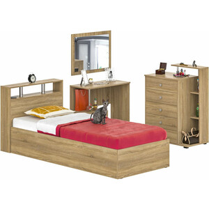 Комплект мебели СВК Камелия спальня № 7 кровать 90х200, косметический стол с зеркалом, комод, дуб сонома (1024061) спальня ника спальня