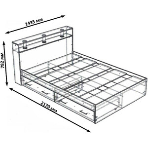 Кровать СВК Камелия 140х200 с ящиками, дуб сонома (1024045)