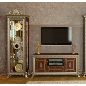 фото Гостиная мэри версаль гв-01 без короны №1 шкаф 1-дверный + гв-03 тумба tv, цвет орех тайский