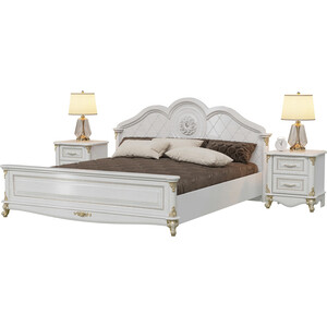 Кровать Мэри Да Винчи СД-02 1800х2000 с двумя тумбочками СД-03, цвет патина белый