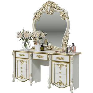 фото Стол туалетный мэри дольче вита сдв-05 с зеркалом сдв-06, цвет белый глянец с золотом
