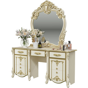 Стол туалетный Мэри Дольче Вита СДВ-05 с зеркалом СДВ-06, цвет слоновая кость/золото
