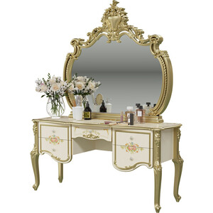 Стол туалетный Мэри Шейх СШ-05 с зеркалом СШ-06, цвет слоновая кость/золото