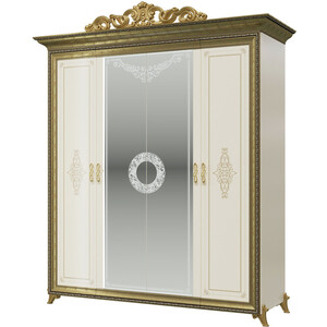 Шкаф 4-х дверный Мэри Версаль СВ-01К с короной, цвет слоновая кость