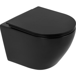 Унитаз подвесной безободковый BelBagno Colorato с сиденьем микролифт, черный матовый (BB062CHR-MB, BB062SC-MB)