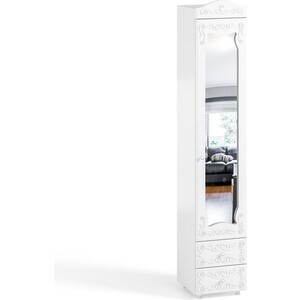 Шкаф для белья ОЛМЕКО Италия ИТ-32 с зеркальной дверью и ящиками, белое дерево