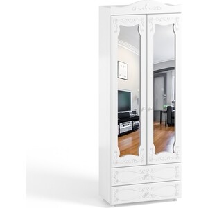 Шкаф для белья ОЛМЕКО Италия ИТ-45 с зеркальными дверьми и ящиками, белое дерево шкаф трехдверный олмеко италия ит 55 с зеркальными дверьми белое дерево