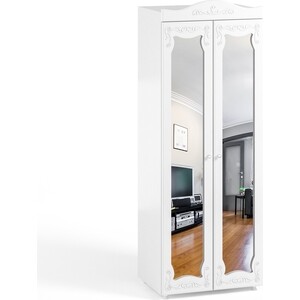 Шкаф для одежды ОЛМЕКО Италия ИТ-48 с зеркальными дверьми, белое дерево шкаф для одежды compass изабель из 64к белое дерево