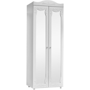 Шкаф для одежды ОЛМЕКО Италия ИТ-48 с зеркальными дверьми, белое дерево