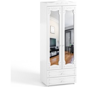 Шкаф для одежды ОЛМЕКО Италия ИТ-50 с зеркальными дверьми и ящиками, белое дерево шкаф четырехдверный олмеко италия ит 61 с зеркальными дверьми белое дерево