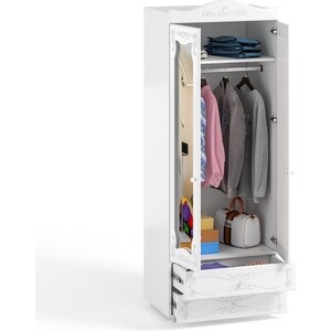Шкаф для одежды ОЛМЕКО Италия ИТ-50 с зеркальными дверьми и ящиками, белое дерево