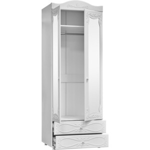 Шкаф для одежды ОЛМЕКО Италия ИТ-50 с зеркальными дверьми и ящиками, белое дерево