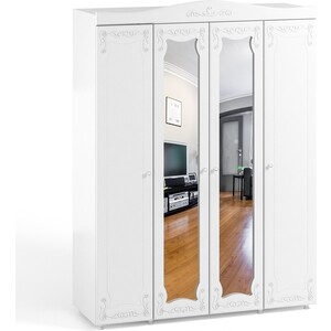 шкаф четырехдверный олмеко италия ит 64 зеркальные двери с ящиками белое дерево Шкаф четырехдверный ОЛМЕКО Италия ИТ-60 две зеркальные дверцы, белое дерево