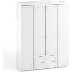 Шкаф четырехдверный ОЛМЕКО Италия ИТ-62 с ящиками, белое дерево шкаф для одежды олмеко монако мн 50 с зеркальными дверьми и ящиками белое дерево