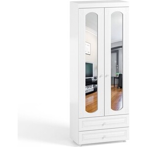 Шкаф для белья ОЛМЕКО Афина АФ-45 с зеркальными дверьми и ящиками, белое дерево шкаф трехдверный олмеко афина аф 57 с зеркальной дверью и ящиками белое дерево