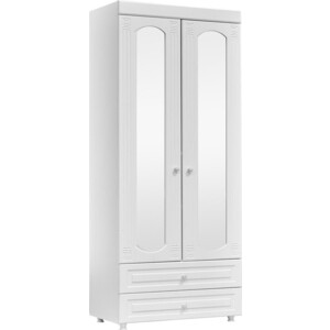 Шкаф для белья ОЛМЕКО Афина АФ-45 с зеркальными дверьми и ящиками, белое дерево