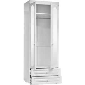 Шкаф для одежды ОЛМЕКО Афина АФ-50 с зеркальными дверьми и ящиками, белое дерево