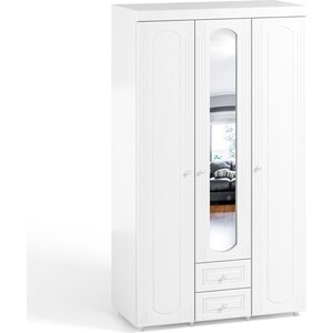 Шкаф трехдверный ОЛМЕКО Афина АФ-57 с зеркальной дверью и ящиками, белое дерево тумба олмеко афина аф 24 двухсекционная с дверью белое дерево