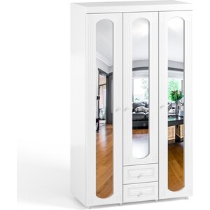 Шкаф трехдверный ОЛМЕКО Афина АФ-58 с зеркальными дверьми и ящиками, белое дерево шкаф для одежды олмеко афина аф 48 с зеркальными дверьми белое дерево