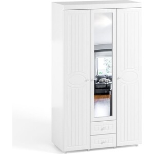 Шкаф трехдверный ОЛМЕКО Монако МН-57 с зеркальной дверью и ящиками, белое дерево шкаф для белья олмеко афина аф 32 с зеркальной дверью и ящиками белое дерево