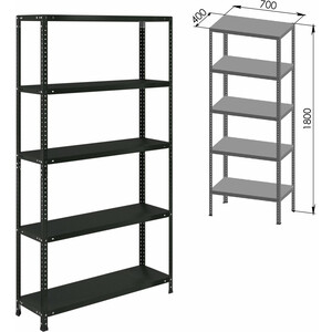 Стеллаж металлический Brabix Графит Ms Kd-180/40/70-5 лофт, 1800х700х400 мм, 5 полок (291268)