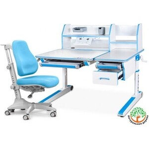 Комплект мебели (парта + кресло) Mealux Sherwood Energy Match KBL столешница белая, обивка голубая (BD-830 W/BL Energy+Y-528 KBL)
