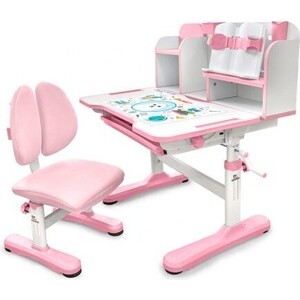 фото Комплект мебели (парта + стул) mealux evo panda pink столешница белая, пластик розовый (bd-28 pn)