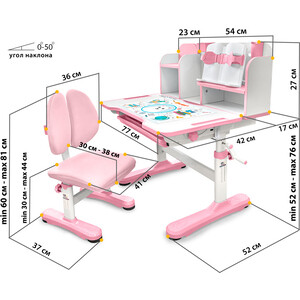Комплект мебели (парта + стул) Mealux EVO Panda pink столешница белая, пластик розовый (BD-28 PN) Panda pink столешница белая, пластик розовый (BD-28 PN) - фото 5