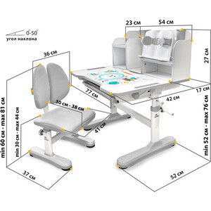 фото Комплект мебели (парта + стул) mealux evo panda grey столешница белая, пластик серый (bd-28 g)