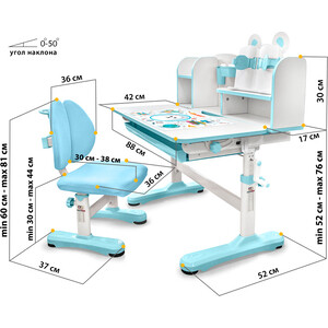 фото Комплект мебели (парта + стул) mealux evo panda xl blue столешница белая, пластик голубой (bd-29 bl)