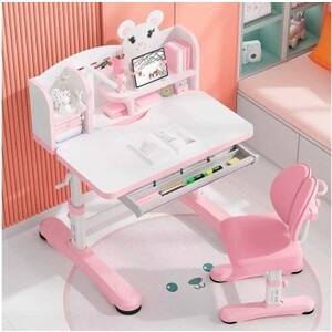 фото Комплект мебели (парта + стул) mealux evo panda xl pink столешница белая, пластик розовый (bd-29 pn)