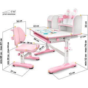 фото Комплект мебели (парта + стул) mealux evo panda xl pink столешница белая, пластик розовый (bd-29 pn)