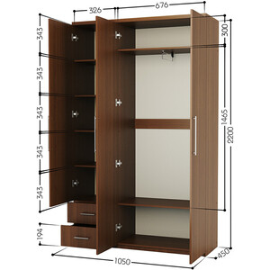 Шкаф трехдверный Шарм-Дизайн Комфорт МКЯ-32/1 105х45 с зеркалами, орех