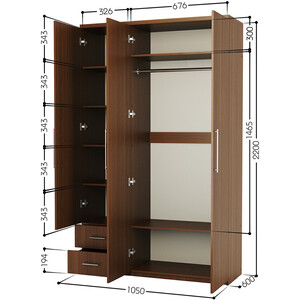 Шкаф трехдверный Шарм-Дизайн Комфорт МКЯ-32/1 105х60 с зеркалами, орех