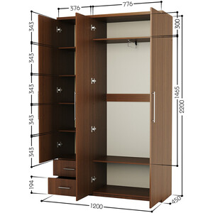 Шкаф трехдверный Шарм-Дизайн Комфорт МКЯ-32/1 120х45 с зеркалами, орех