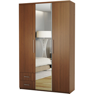 Шкаф трехдверный Шарм-Дизайн Комфорт МКЯ-32/1 90х60 с зеркалом, орех шкаф четырехдверный шарм дизайн комфорт мкя2 43 120х45 с зеркалами дуб сонома