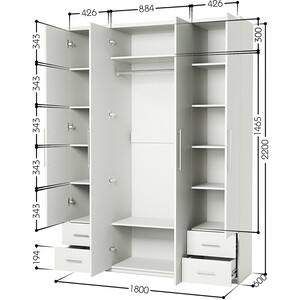 Шкаф четырехдверный Шарм-Дизайн Комфорт МКЯ2-43 180х60 с зеркалом, белый