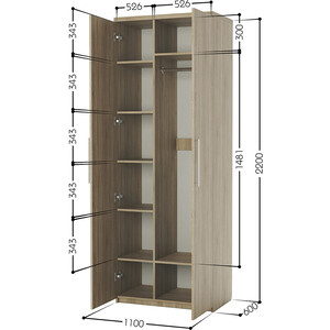 Шкаф комбинированный Шарм-Дизайн Комфорт МК-22 110х60 с зеркалами, дуб сонома