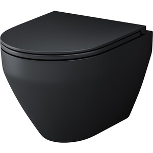 Унитаз подвесной безободковый Am.Pm Spirit V2.0 с сиденьем микролифт, черный матовый (C701700MBSC) унитаз подвесной безободковый selena quadra с сиденьем микролифт q001wg