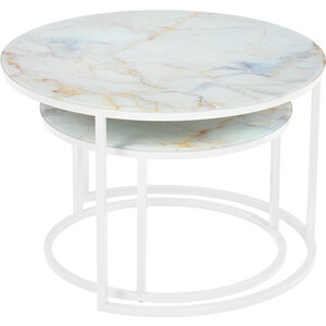 Набор кофейных столиков Bradex Tango бежевый мрамор с белыми ножками (RF 0352) придиванный столик bradex loft 50x30 белый мрамор с белыми ножками rf 0359