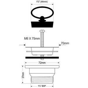 Слив для кухонной мойки McAlpine с нержавеющей решеткой D70 и пробкой (MRSKW2) с нержавеющей решеткой D70 и пробкой (MRSKW2) - фото 2
