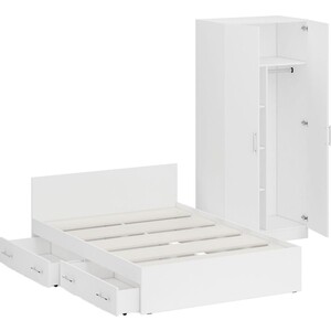 Комплект мебели СВК Стандарт кровать 140х200 с ящиками, шкаф 2-х створчатый 90х52х200, белый (1024274)