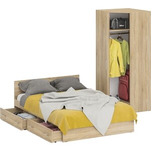 Комплект мебели СВК Стандарт кровать 140х200 с ящиками, шкаф угловой 81,2х81,2х200, дуб сонома (1024355)