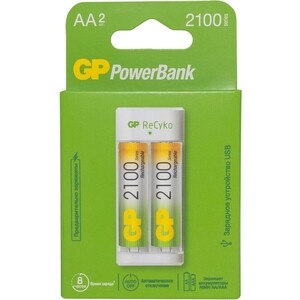 фото Аккумулятор + зарядное устройство gp powerbank e211210aahc-2crb2 aa/aaa nimh 2100mah (2шт)