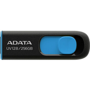 Флеш диск A-DATA 256Gb DashDrive UV128 AUV128-256G-RBE USB3.0 черный/синий kingspec msata мини pci e 256g mlc цифровой флэш ssd твердотельный накопитель устройство для хранения данных для pc ностольного компьютера ноутбука