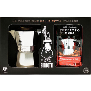 

Кофеварка Bialetti Moka Express 3 порц + молотый кофе Cioccolato 250г 0.13л (32121), Moka Express 3 порц + молотый кофе Cioccolato 250г 0.13л (32121)