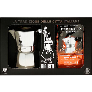 фото Кофеварка bialetti moka express 3 порц + молотый кофе nocciola 250г 0.13л (32122)