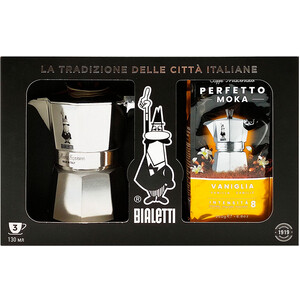 

Кофеварка Bialetti Moka Express 3 порц + молотый кофе Vaniglia 250г 0.13л (32119), Moka Express 3 порц + молотый кофе Vaniglia 250г 0.13л (32119)